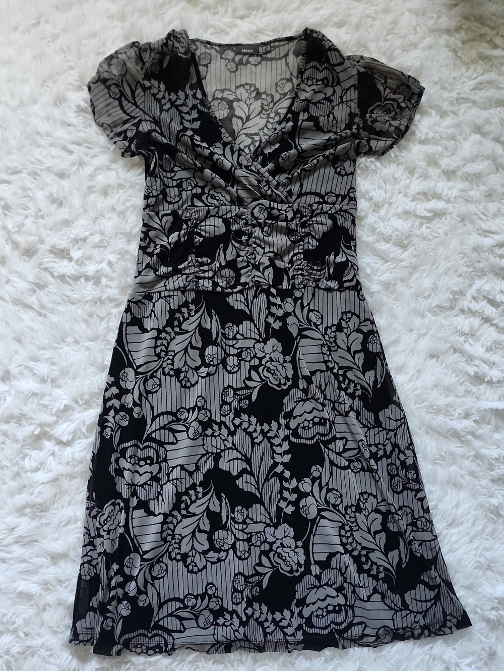 Mexx Black and Gray Floral Wrap Dress - Women's
